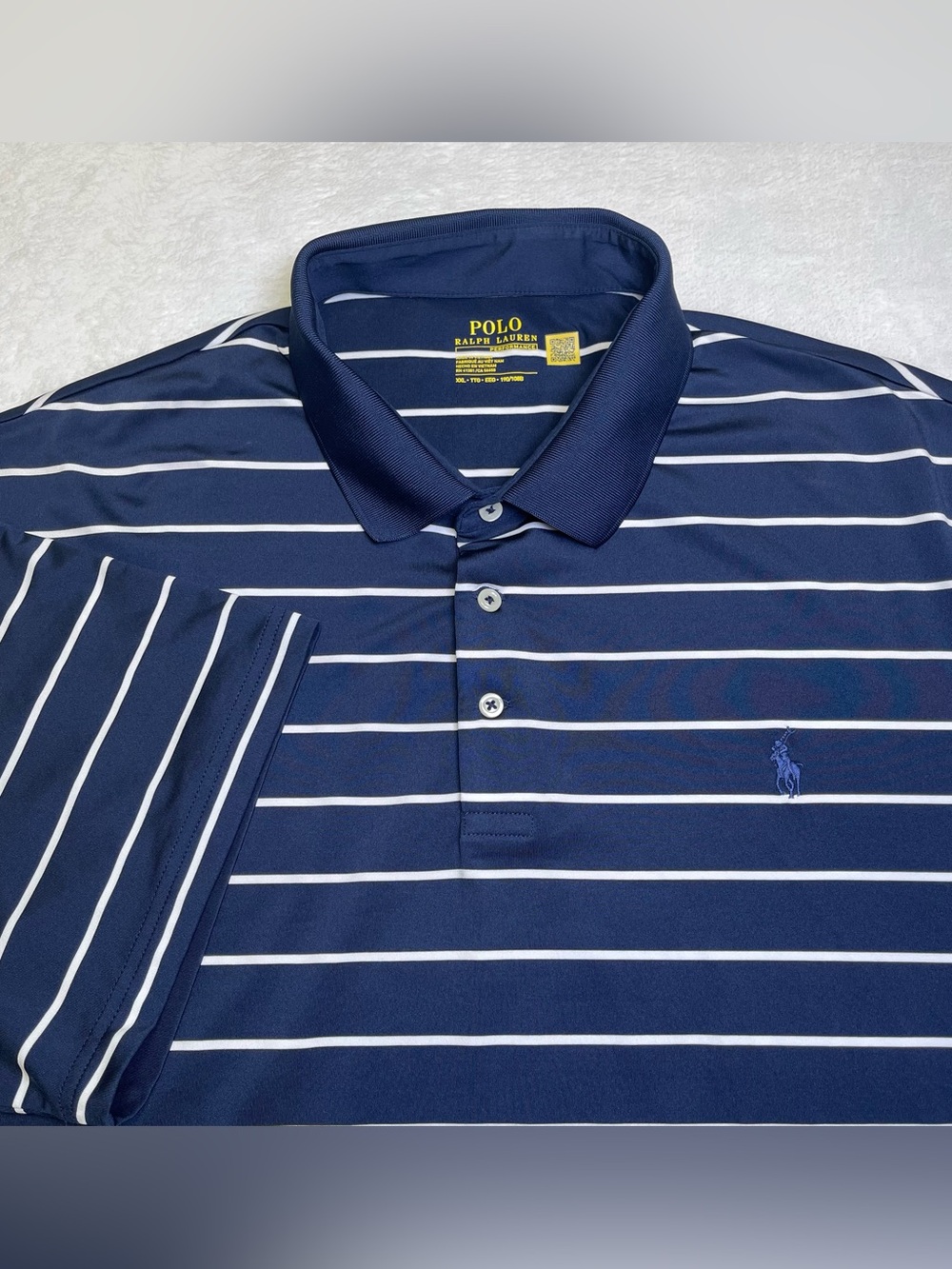 Polo Ralph Lauren Performance Mens XXL Navy Blue White Striped Golf Polo Shirt